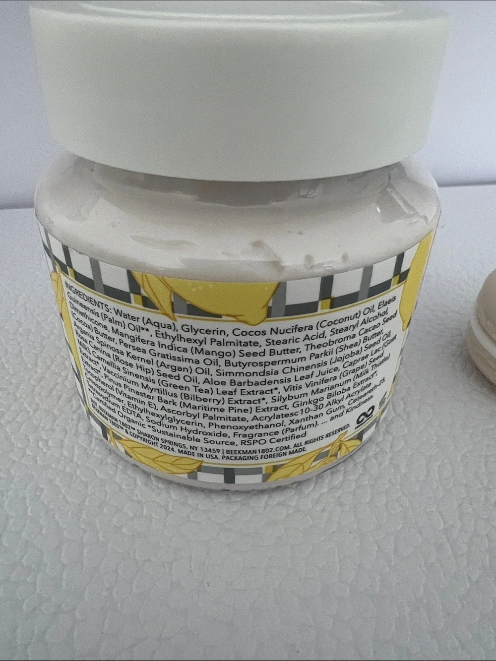 Beekman 1802 Sunshine Lemon Whipped Body Cream full size + mini vanilla Lip Balm